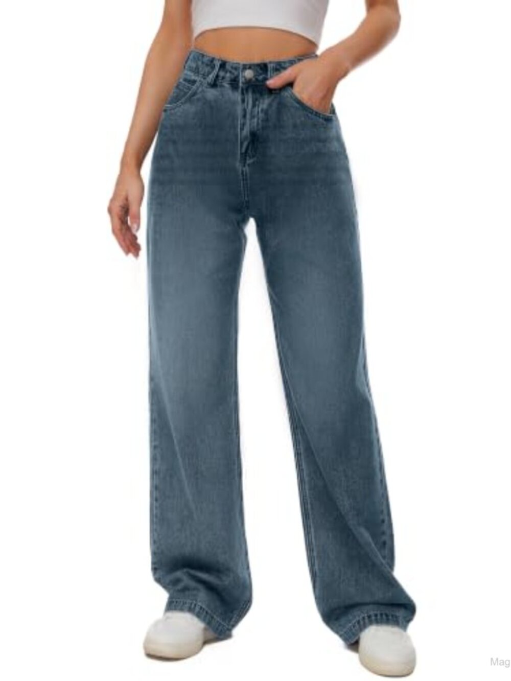 High Waist Wide Leg Jeans Womens Stretch Denim Ankle Length Pants